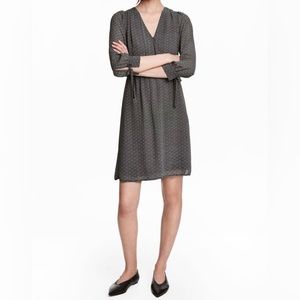 H&M Black Patterned Lightweight Wrapover Dress, Size 10